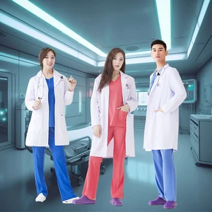 White Woven Lab Coat and Doctor's Gown Hospital Uniforms with Custom Logo OEM Service for Doctors and Staff