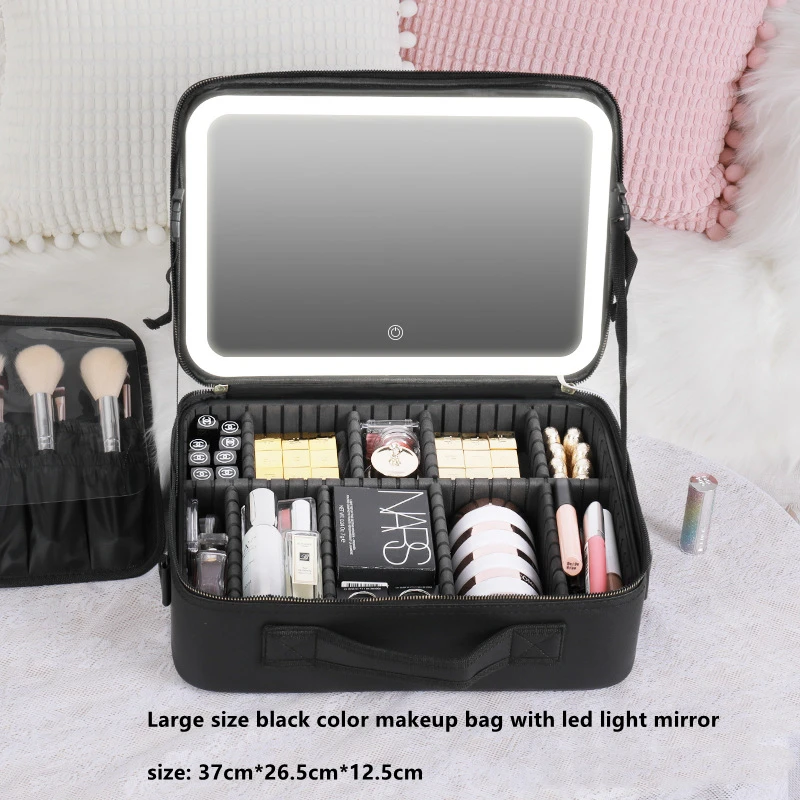 Smart LED Makeup Bag With Mirror Lights Large Capacity Professional  Cosmetic Case For Women Travel Organizers Beauty Kit Storage