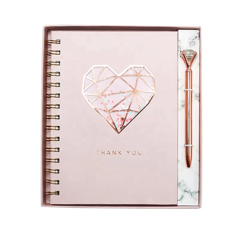 2020 New Design Luxury Rose Gold Foil Notebook And Pen Set, Custom Printing Office Stationery Gift Set For Girl