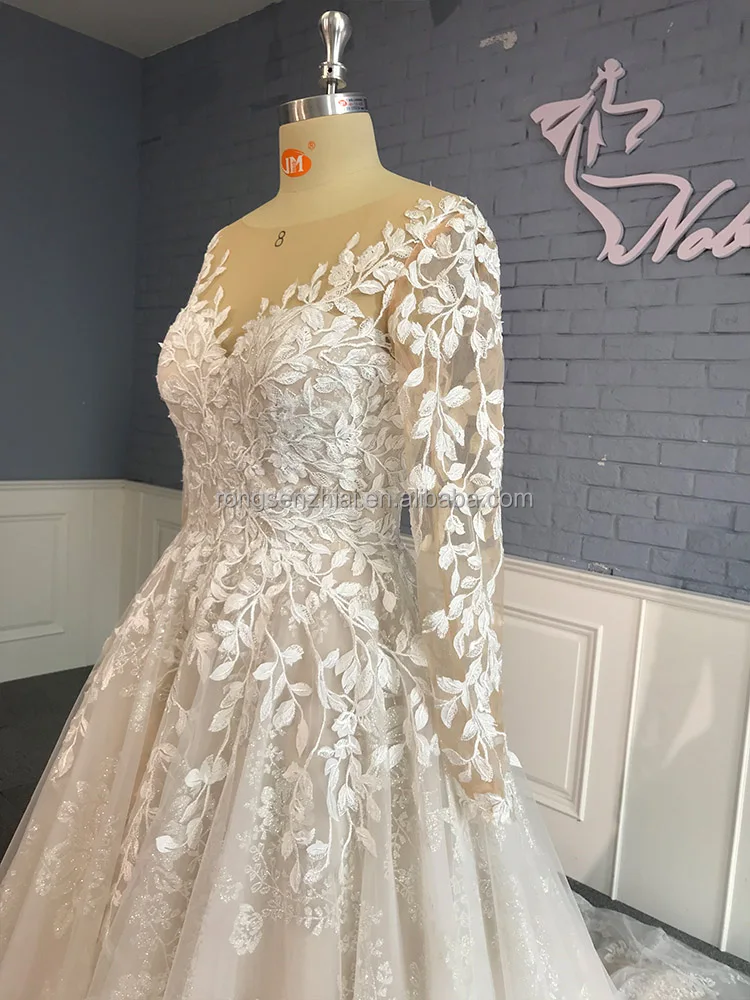 Factory Bridal High Quality Long Sleeve Sparkly Beaded Gown Plus Size