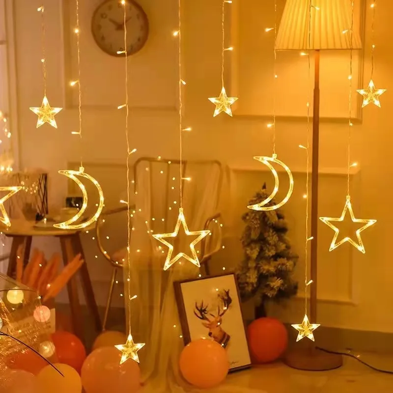 LED Ramadan Festival String Lights Stars and Moon Lantern Strings Christmas Decoration String Lights Star Moon Curtain Lamp