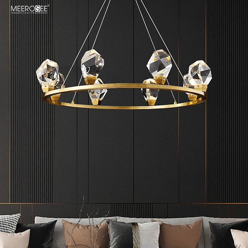 Meerosee Big Brilliant Bubble K9 Crystal Light Gold Copper Lamps Modern Chandelier Pendent Lighting For Hotel Villa MD86855