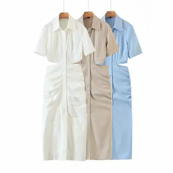 Wholesale European 2022 Autumn New Women's Clothing Fashion Solid Color Cotton Casual Hollow Short-sleeved Women's Dress