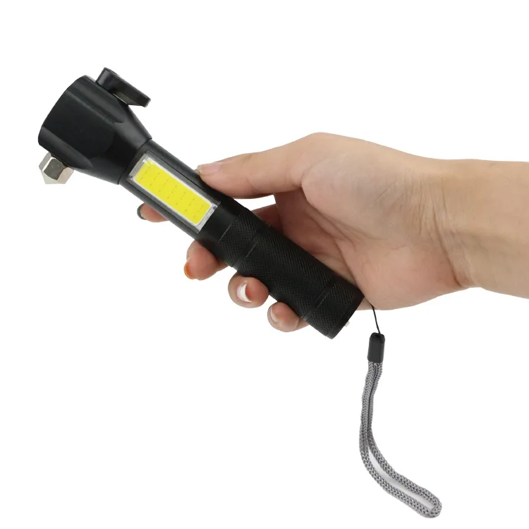 Rechargeable Multi-function Dimming Waterproof Led Flashlight W Safety Hammer Knife for Emergency Work Ride OnCar Hiking/Fishing