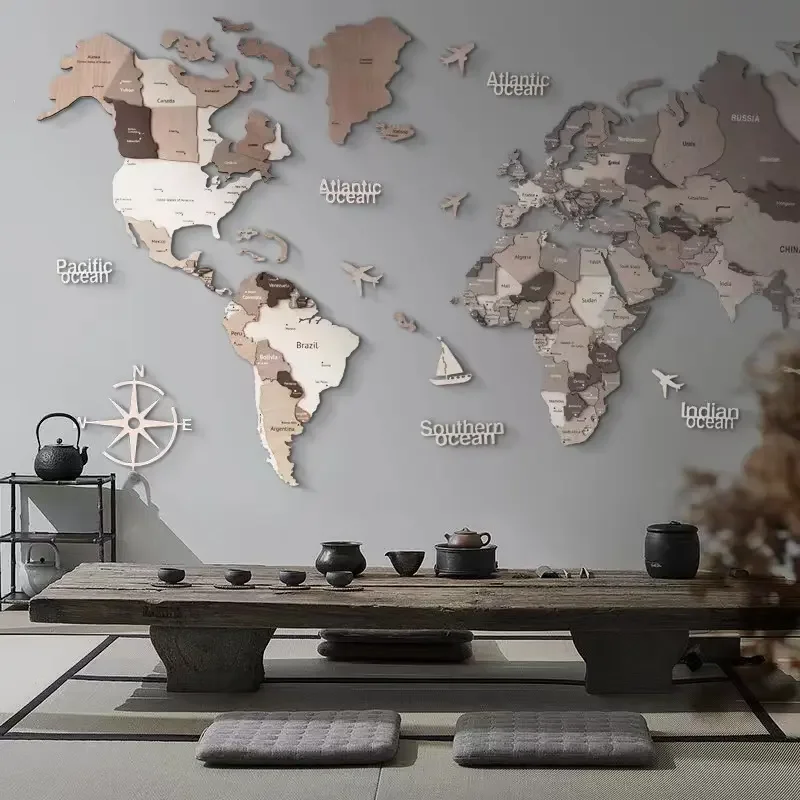 3D Wood World Map with LED Lights - Perfect Home Decor