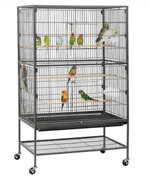 Wholesale 68 Inches Luxury Designs Black Steel Metal Iron Aviary Canary Budgie Finch Pet Large Parrot love Bird Cage for Sale