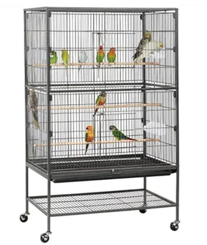 Wholesale 68 inches luxury designs black steel metal iron aviary canary budgie finch pet large parrot love bird cage for sale