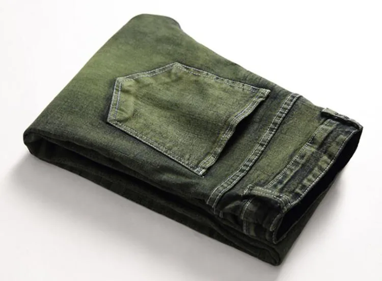 New Gray Green Mens Jeans Fashion Classic Style Elastic Straight Slim Denim Trousers High Elastic Skinny Jeans For Male