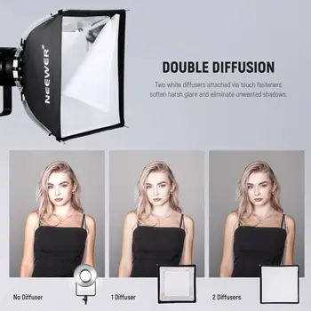 NEEWER 15.7"x15.7" Quick Setup Foldable Softbox Square With Diffusers/Honeycomb Grid/Bag, Bowens Mount Compatible With Godox detail image