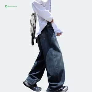 Custom Boy's Light Wash Denim Casual Pants High Quality Breathable Eco-Friendly Retro Loose Straight Leg Spring Jeans