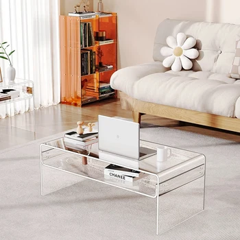 Easy Assemble Coffee Acrylic Table Modern Rectangular Transparent Clear Acrylic Coffee Table