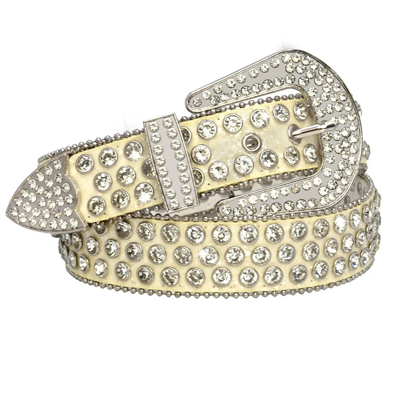 Gatijan Studded Rhinestone Belts Women Fashionable Sparkly Diamond Belt Shiny Crystals Inlaid Design Leather