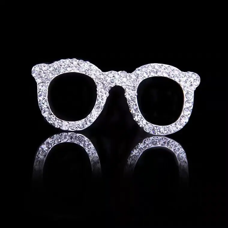 Cartoon Cute Glasses Brooch Pins Alloy Crystal Rhinestone