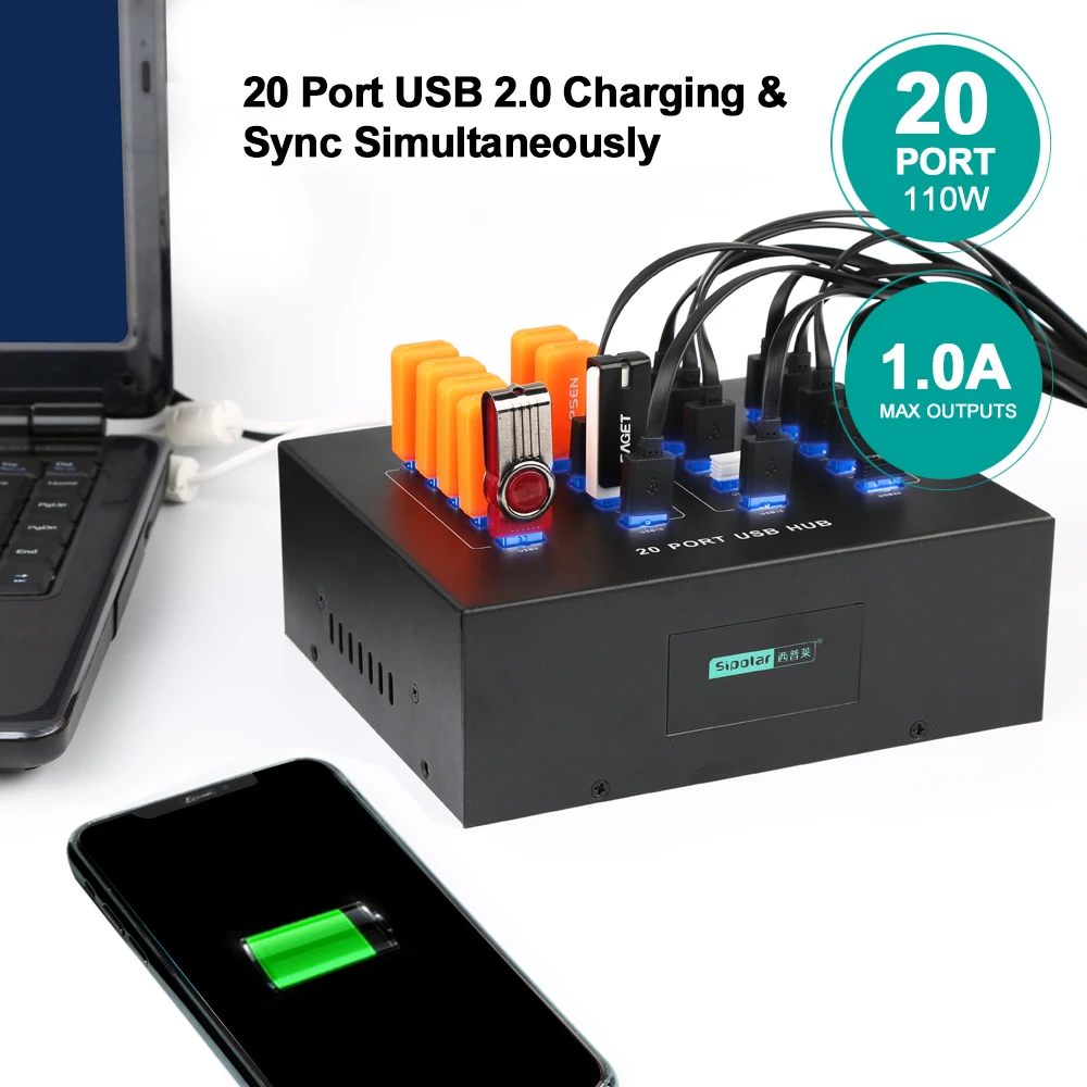 Sipolar 110W Powered Multiple 20 Port Super Speed USB Hubs for 3G GSM SMS Modem 4G Dongles