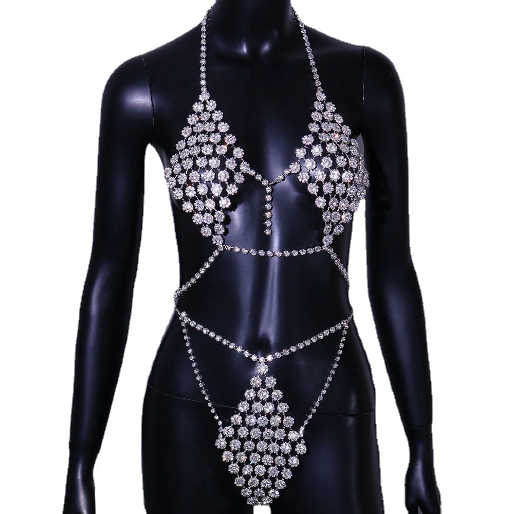 Shihan Gold Silver Luxury Hot Ladies Top Bra Underwear 2 Piece Sexy Rhinestone Bling Lingerie