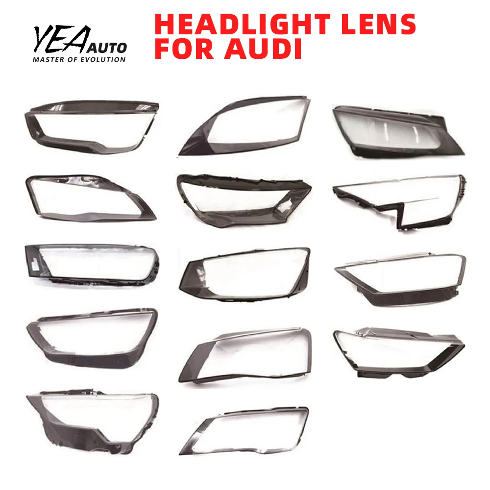 product car headlight glass lampshade cover lens for audi a3 a4 a5 a6 a7 a8 q2 q3 q5 q7 tt headlamp lens cover black housing back base-36