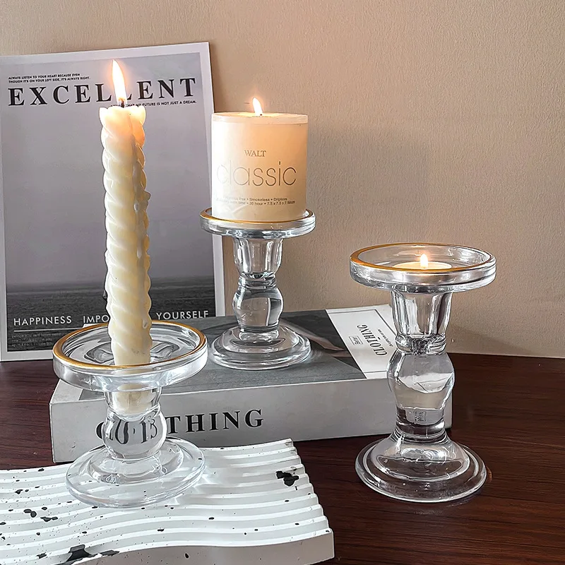 Simplify European Crystal Glass Candle Holder for Candlestick Candlestick Holders Wedding Home Decoration Table Candle Holders