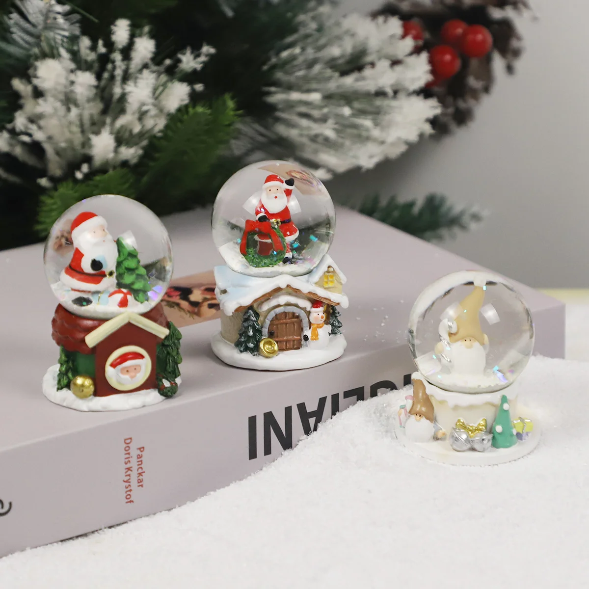 bulk glass globe for christmas gifts 80mm white decoration christmas ornament snow globe color changing light effect