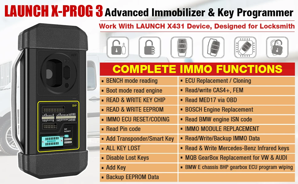LAUNCH X431 XPROG 3+ Auto Key Programmer OBD 2 Scanner and Code Reader Diagnostic Tools at 12V Voltage