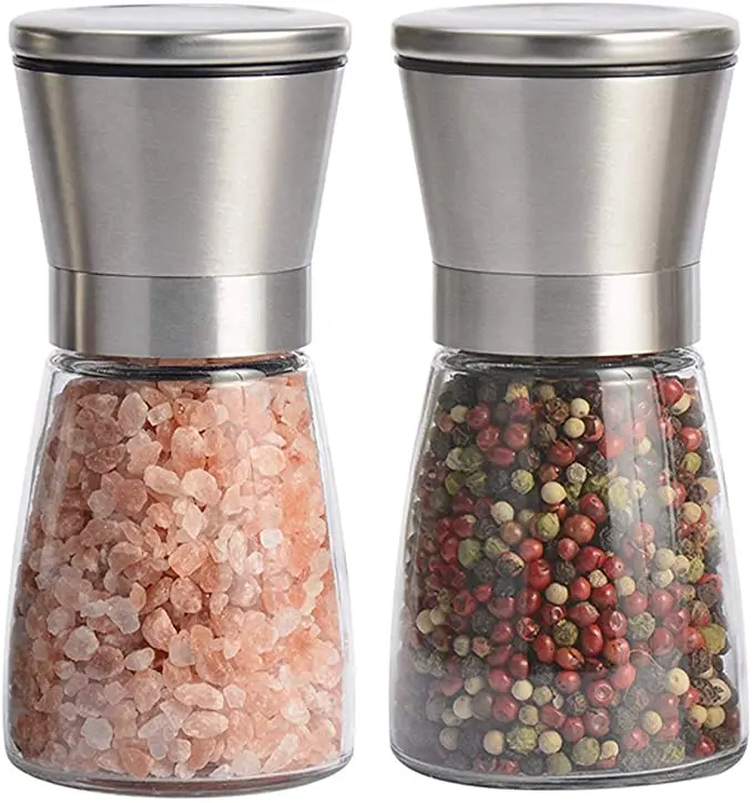 New Salt And Pepper Shakers Adjustable Grinder Stainless Steel Mill Glass Spices