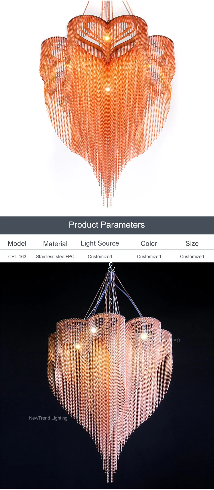 cpl 163 high quality indoor bead curtain led chandelier living room dining room stainless steel pendant light-1