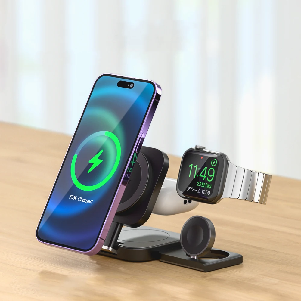 Multifunctional 3in1 Charging Station Devices Wireless Charger Pad Travel Wireless Charger Mobile Phone Stand Holder Portable