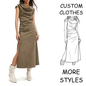Yegao Custom Summer Maxi Sleeveless Cashmere Dresses Women Casual O-Neck High Waist Asymmetric Slimming Breathable Daily OEM