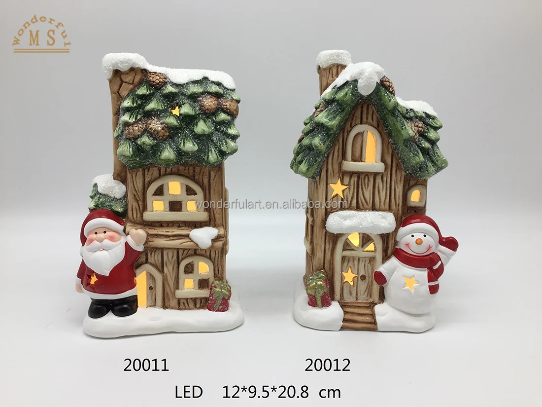 ECO Hot Sales Small Christmas Figurine Santa Claus LED  House Snowman with Solar Light Led for Holiday Decoration Xmas Ornaments