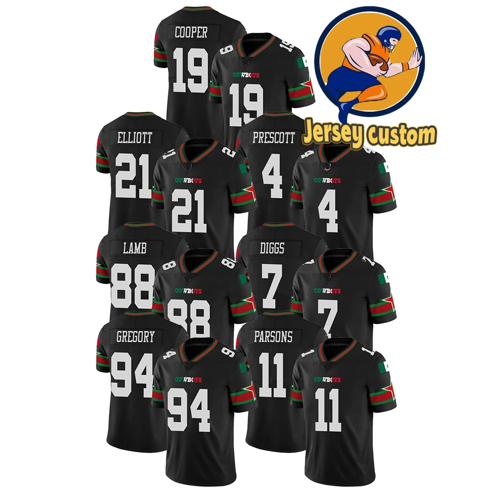 Wholesale Men's Dallas 7 Trevon Diggs 88 CeeDee Lamb 11 Micah Parsons 19  Amari Cooper Black Jersey Custom S-5XL Mexican Stitched From m.
