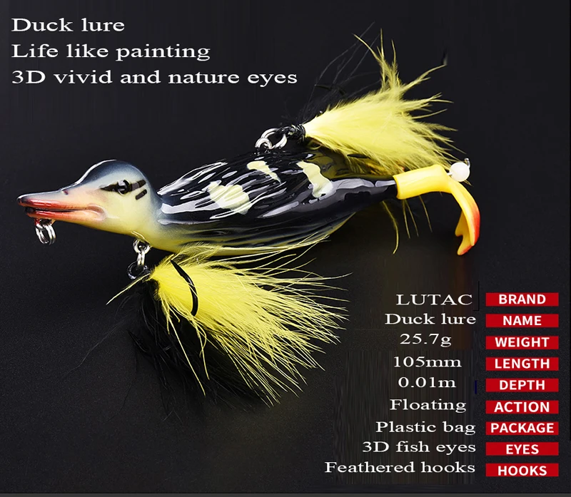 LUTAC 3D Stupid Duck 123mm Fishing Lure - Lifelike & Durable