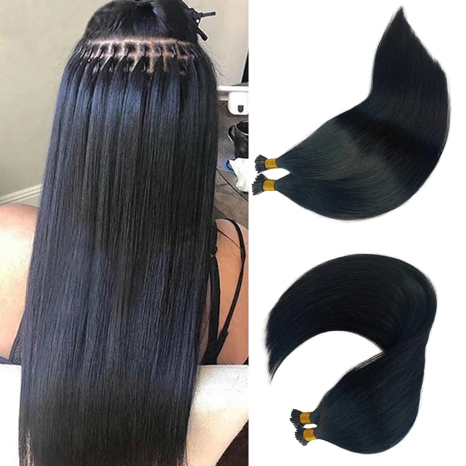 I Tip Hair Extension Straight Human Hair 1g/Strand 50g/Set Capsule Keratin Fusion 26inch_voghion.com