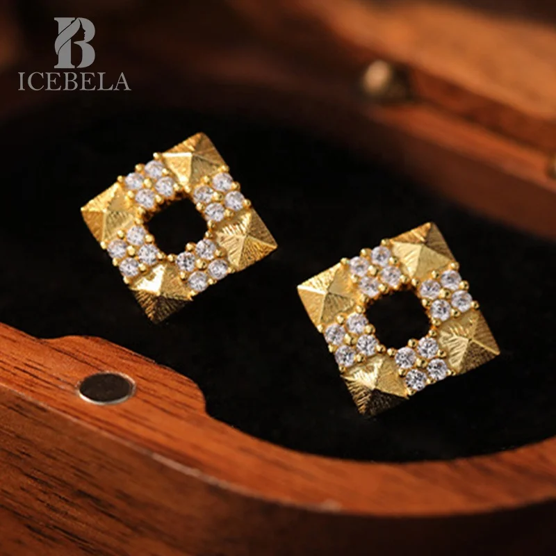 Minimalist Earrings Cubic Zirconia Personality Design Women Earrings S925 Silver Fancy Statement Square Stud Earrings for Girls