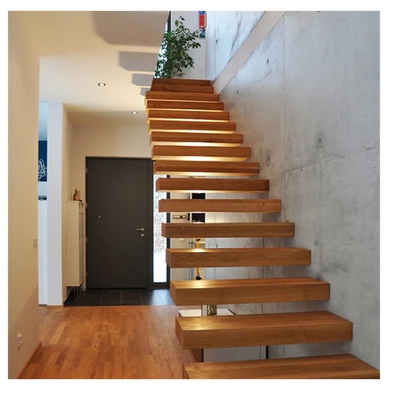 TAKA Foshan Factory Straight Staircase Solid Wood Dark Oak Steel Floating Stairs