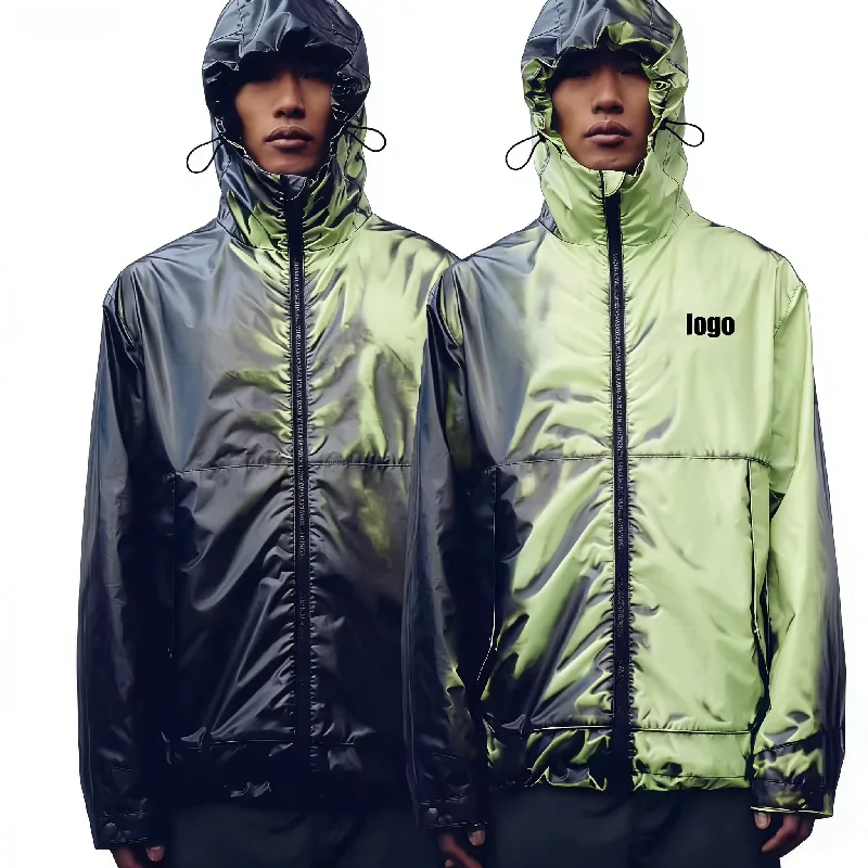 Men Custom Hooded Thermochromatic Nylon Soft Shell Heat Reactive Color Changing Hiking Waterproof Windbreaker Jacket