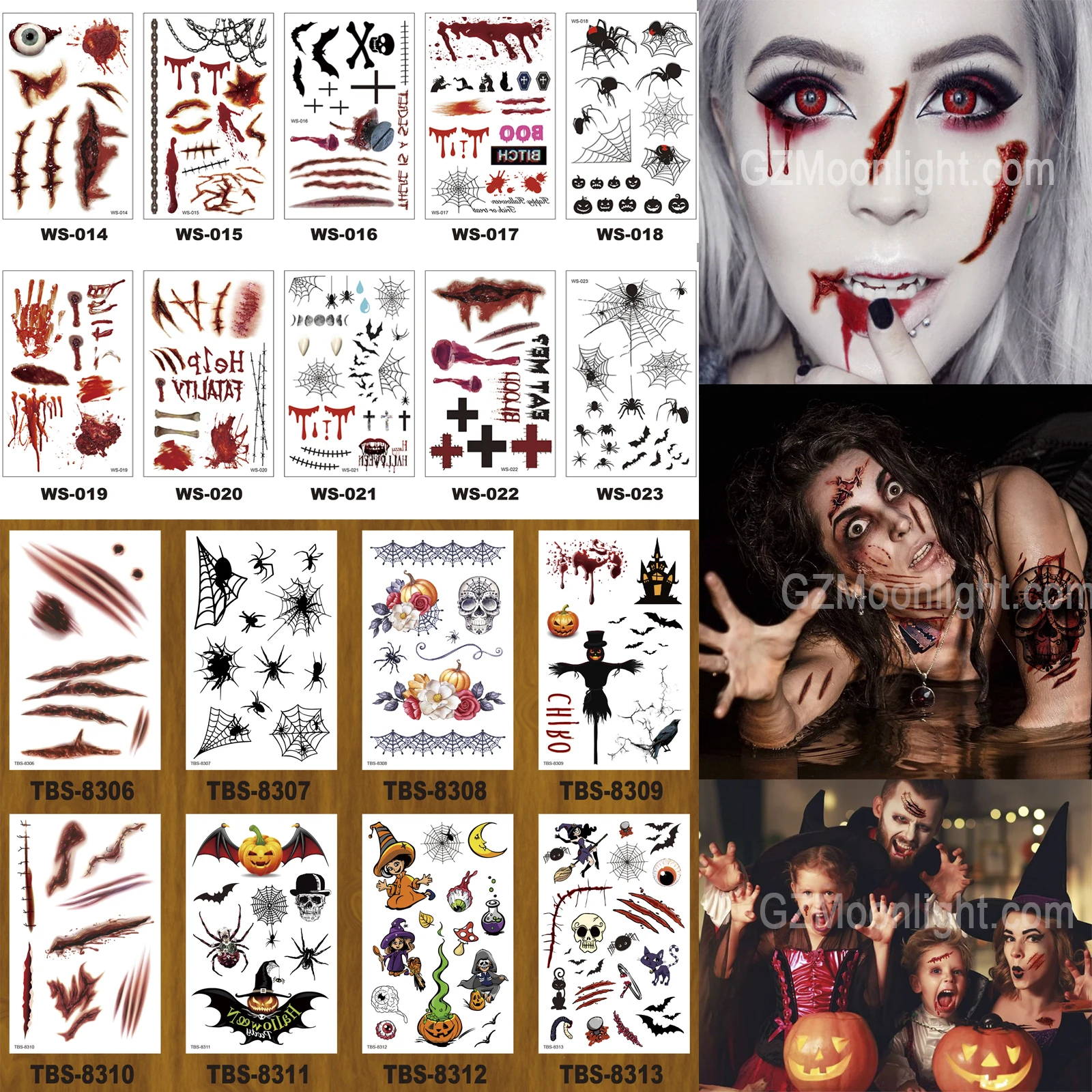 Realistic Zombie Scar \u0026 Blood Wound Tattoo Stickers for Halloween Horror  Makeup - Waterproof \u0026 Temporary Body Art, image size:1600x1600