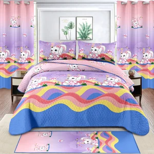 Children's Quilted Bedding Set with Curtains and Floor Mat. Children's Special Bedding Set Including Quilt Cover.