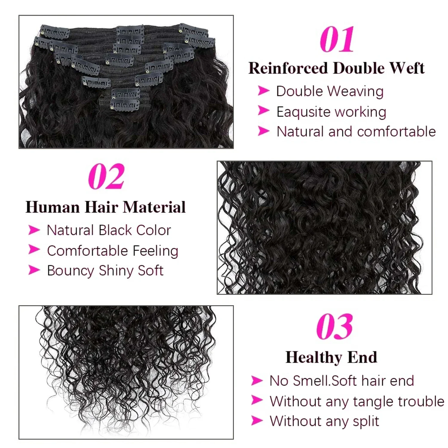 Extensions de cheveux brésiliens ondulés à clipser 100 % cheveux humains pour femmes, pinces à cheveux faciles à utiliser_voghion.com