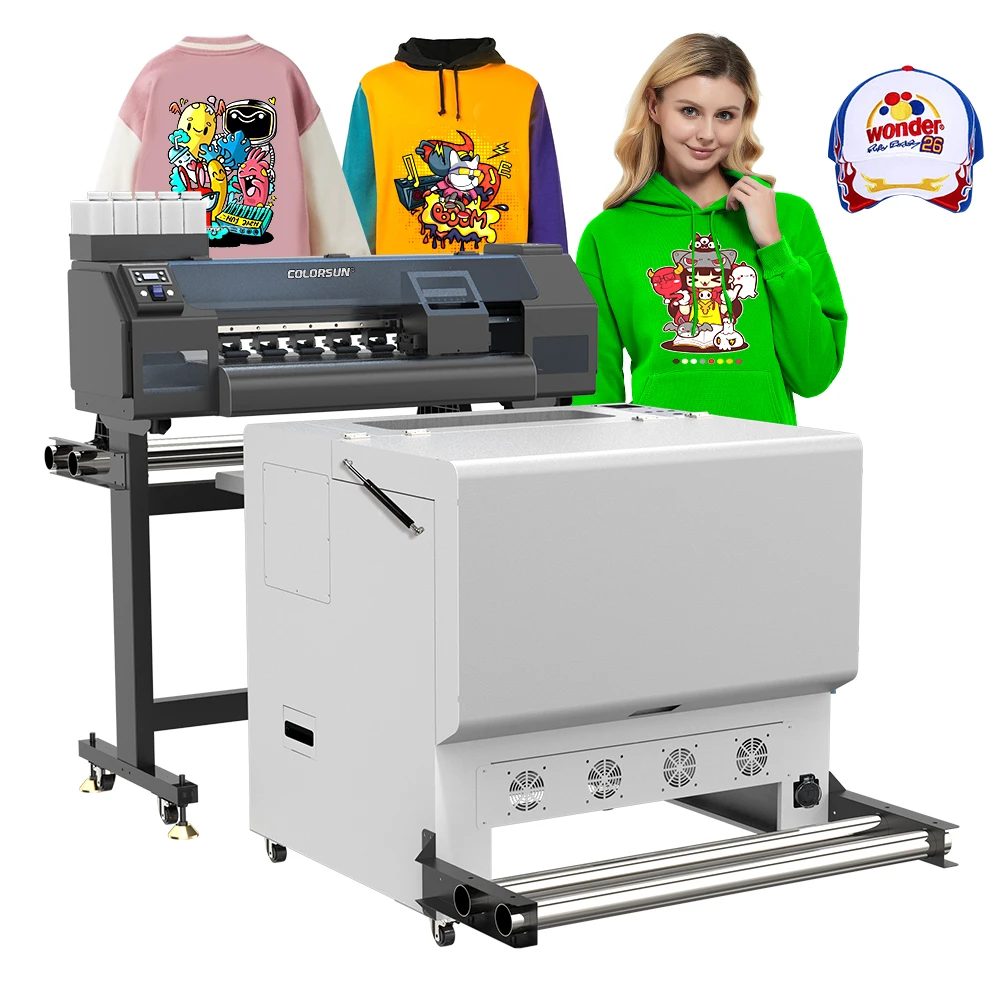 Large Format Dtf Printer XP600 60cm Dual Head Dtf Printer and Shaker System with Smoke Purifier Powder Shaking Machine