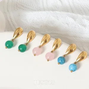 Turquoise Stone Ball Pendant & Waterdrop Earrings Stainless Steel PVD Plated Waterproof Stud Women's Fashion Jewelry Gift