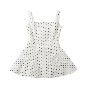 2026 Spring Fashion Women's Sleeveless Vest Black White Color-Block Polka Dot Midi Dress Square Neck Backless Sash Empire