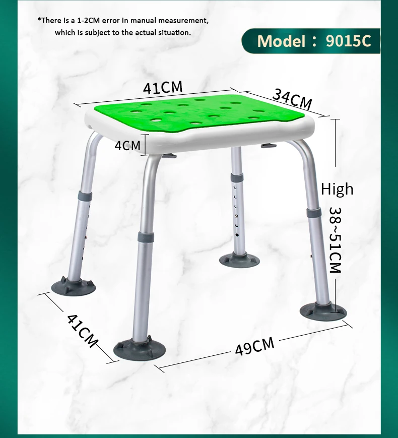 Aluminium adjustable shower bath chair stool non-slip bath chair stool cushion manufacture