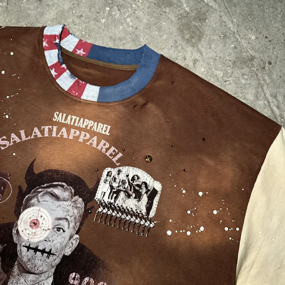 Vintage Acid Wash Streetwear Oversized Graphic Tee Urban Saints Cracked Print Drop Shoulder Heavy Cotton Custom T Shirt gallery 3