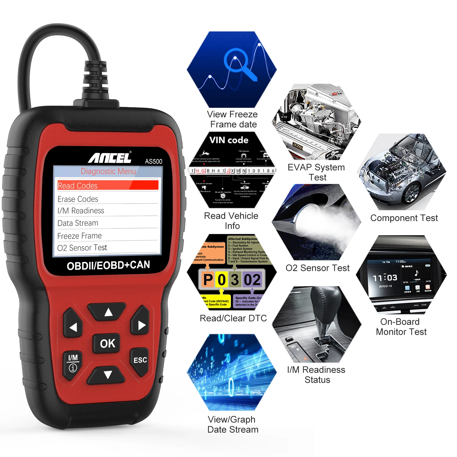 Diagnostic Tools ANCEL AS500 Auto Scanner OBD2 Code Reader Check Engine Light Car Diagnostic Automotive Tools OBD2 Scanner