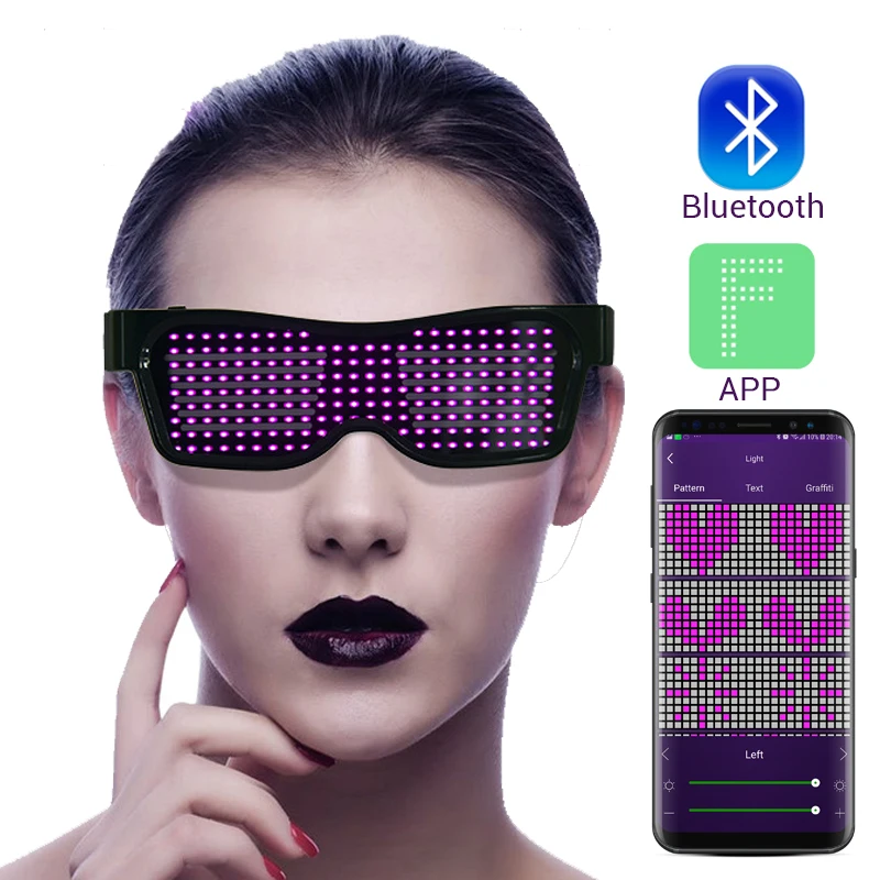 DJ Bluetooth LED Glasses DIY Light Up Glowing APP Control Eye Glasses DJ KTV 