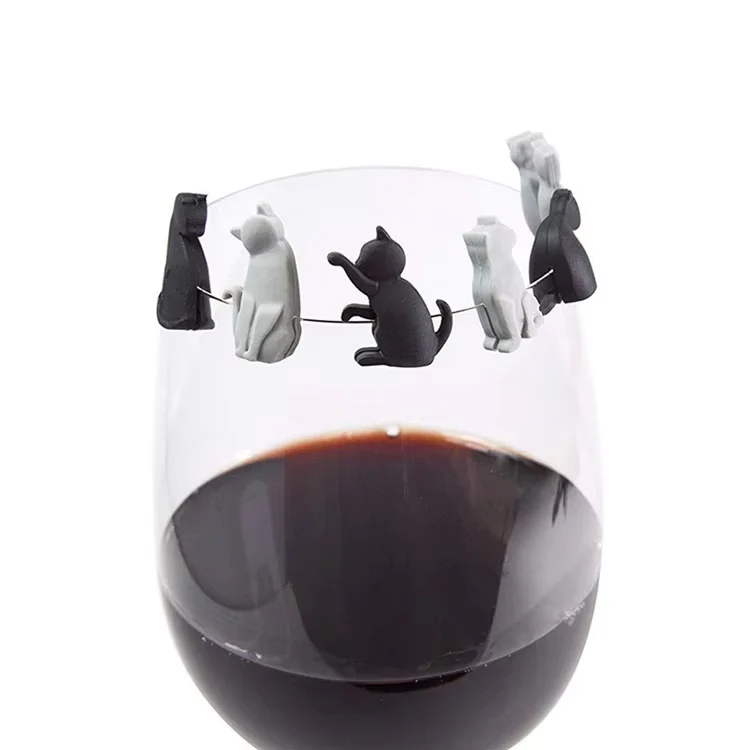 Wine Glass Drink Markers Set of 6 Cute Cat Glass Identifiers Reusable Glass Identifiers Tea Bag Holder for Cup SD2306
