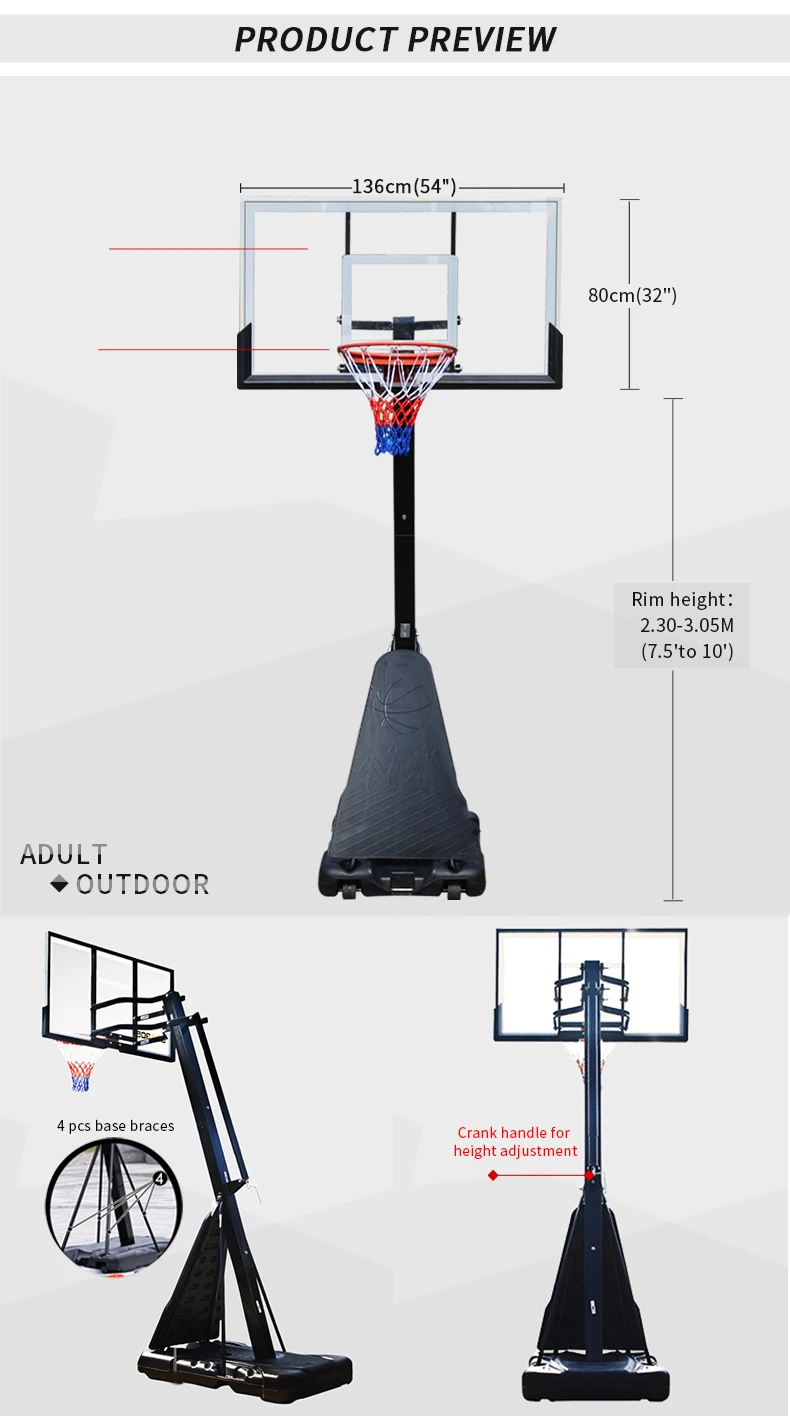 Fashionable Basketball Hoop Stand Indoor Outdoor With Crank Handle For