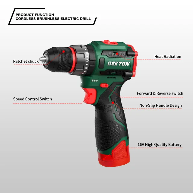 Dekton-C163 16V Cordless Impact Drill- 65Nm Dual Speed Brushless Motor Cordless Tools Cordless Drill Set C/W Lithium manufacture