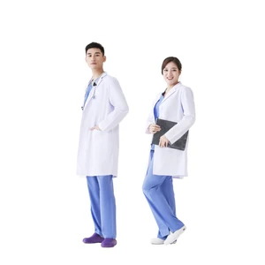 Professional Long Sleeve Lab Coat Unisex Men Women Polyester and Cotton Food Factory Working White Coat