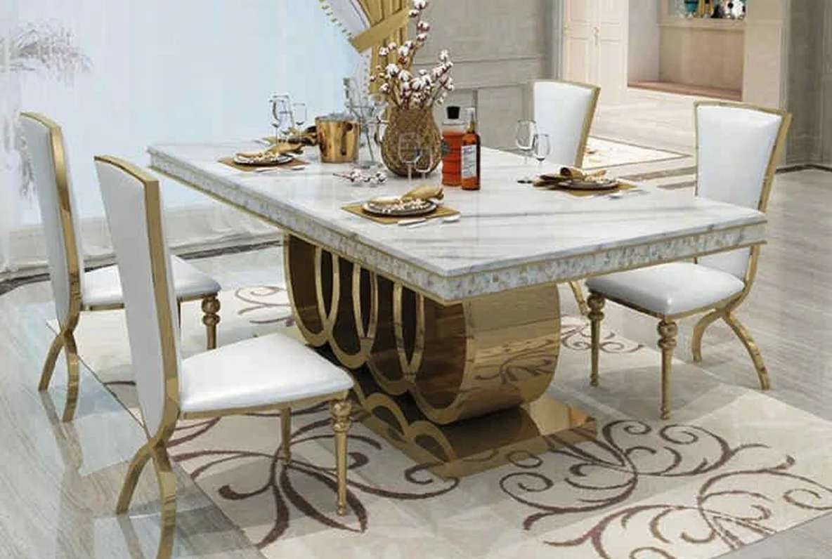 product luxury italian white marble 8 seater rectangular dining table modern style with leather chairs dining room furniture wholesale875-7