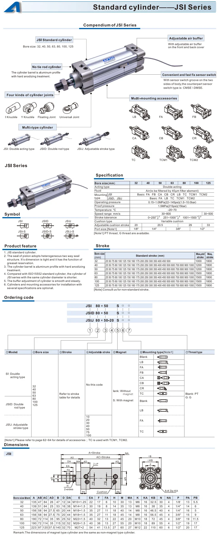 Standard Cylinder (tir-rod) Jsi63-25/jsi63-50 - Buy Standard Cylinder ...